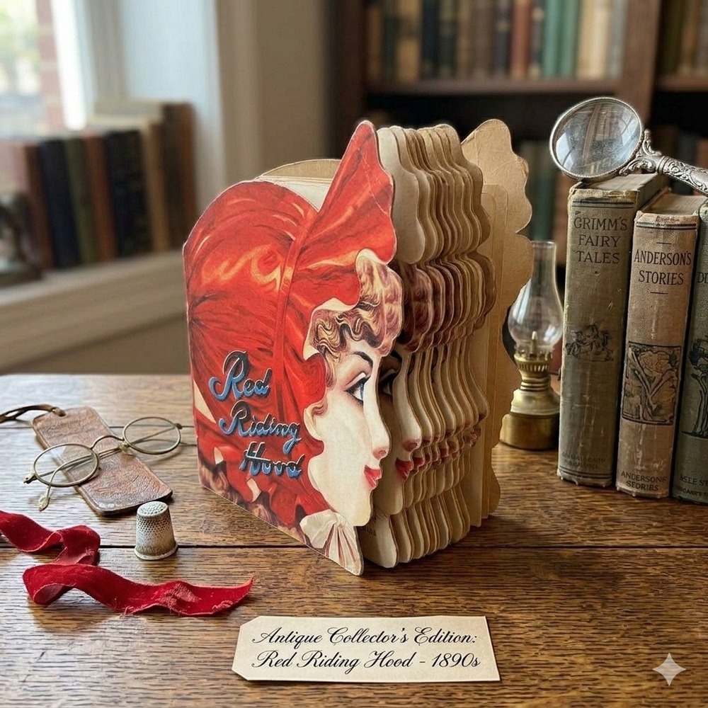 Vintage 1984 Little Red Riding Hood Die Cut Shape Book Merrimack Ribbon Tie Book